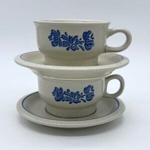 Pfaltzgraff Yorktown Vintage Blue & White Stoneware Tea Cup & Saucer Set Of 2